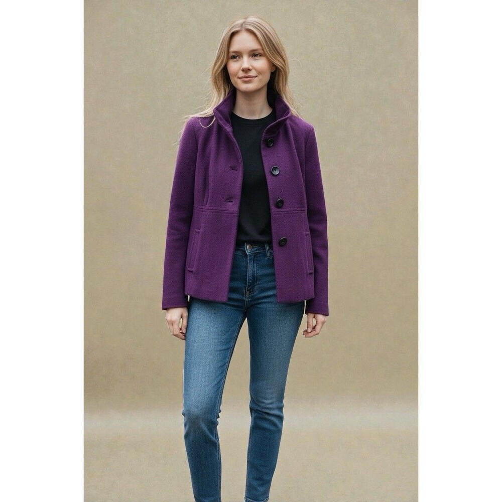 Old Navy Wool Blend Ruffle Collar Purple Peacoat Size Small Petite EUC